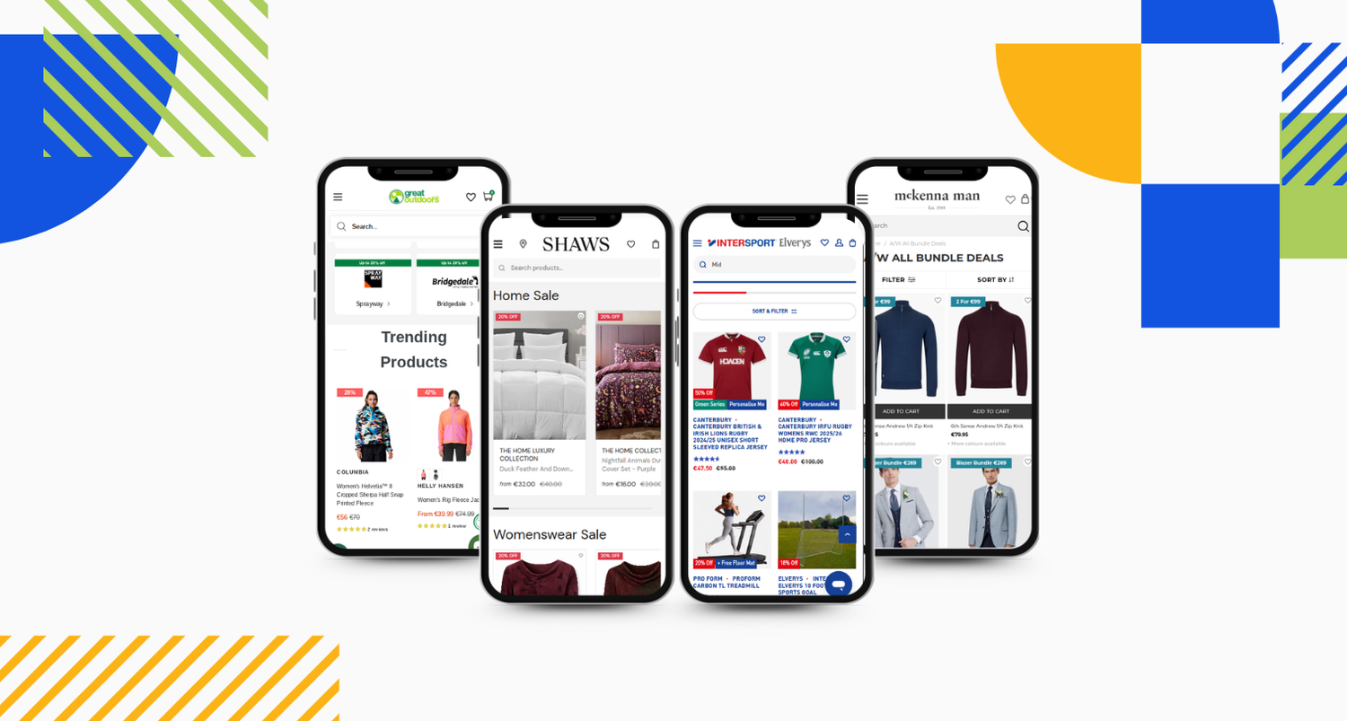 Display of 4 phones with promotions on various websites