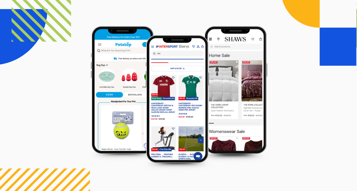 3 mobile phones displaying displaying websites